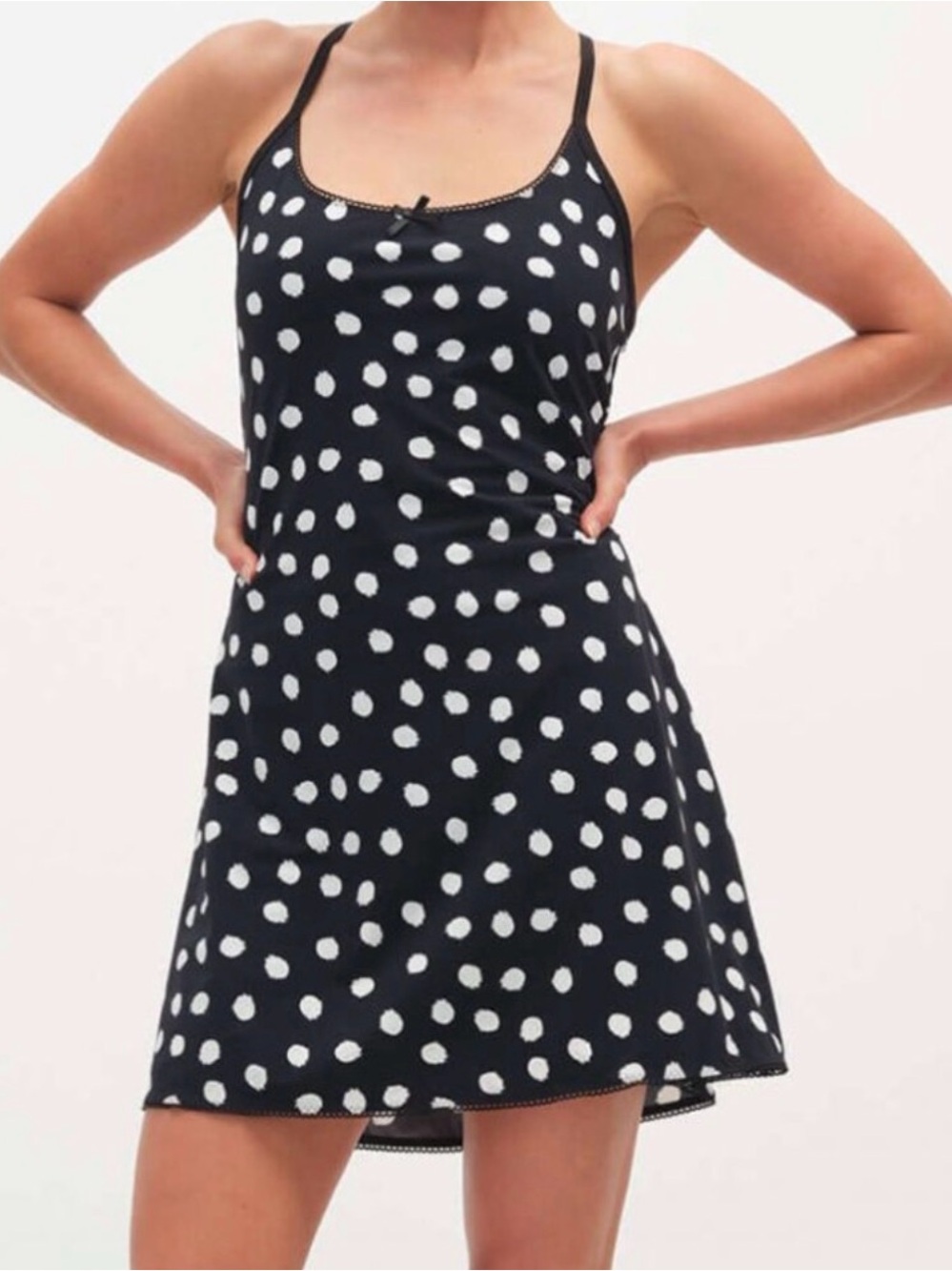Outdoor Voices Black Polka Dot Spaghetti Strap Exercise Dress